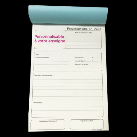 Carnet Fiche d'intervention A5 Personnalisé- (15x21cm)