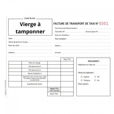 Carnets factures Taxi Vierge à personnaliser avec votre tampon