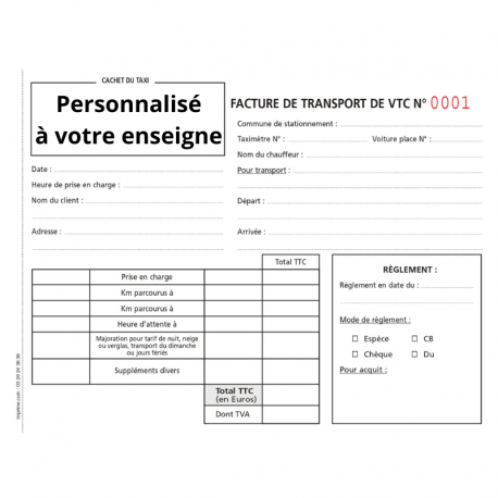 Carnets factures Taxi Personnalisé