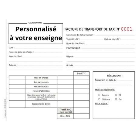 Carnets factures Taxi Personnalisé