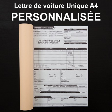 Lettre de voiture Unique A4 personnalisé - (21x29.7cm)