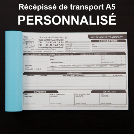 Récépissé de transport A5 personnalisé - (15x21cm)